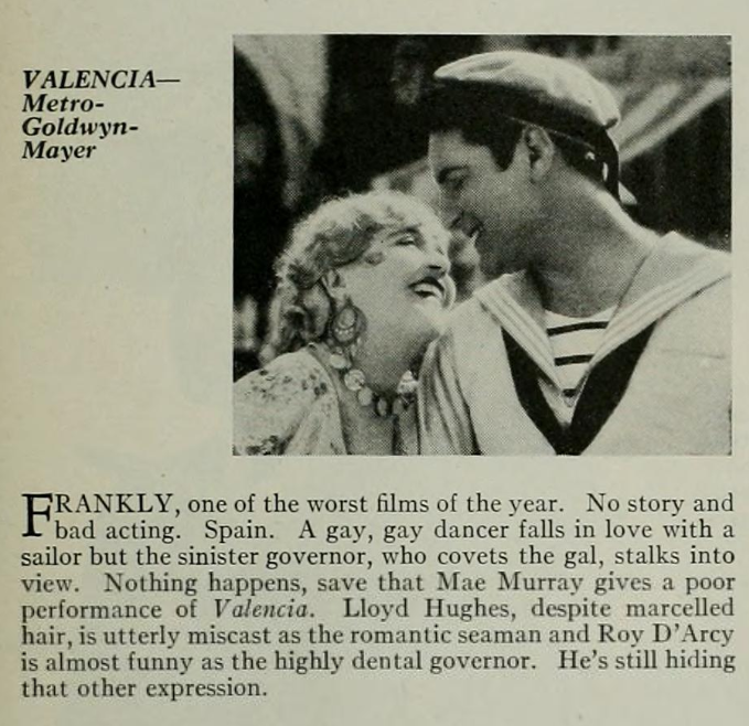 Crítica de la revista Photoplay. Febrero 1927.