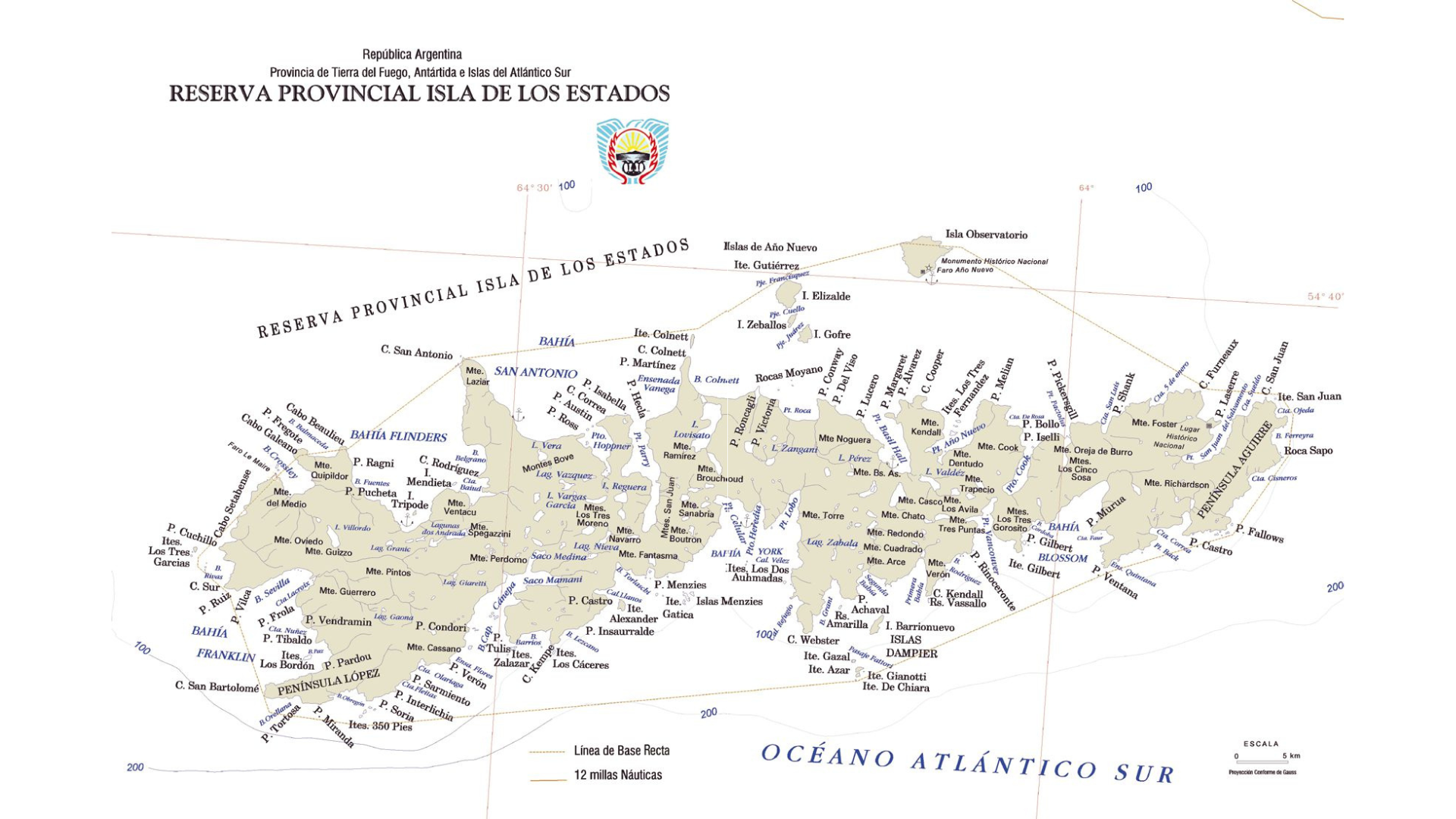 Mapa de la Isla de los Estados de Argentina. El Cabo Setabense está a la izquierda.