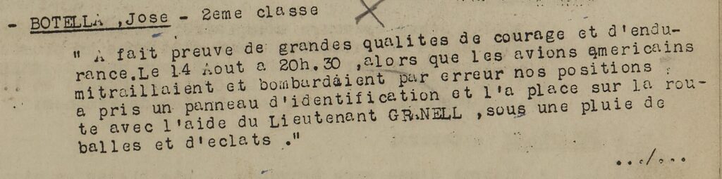 Citación de José Botella del 20 de agosto de 1944.