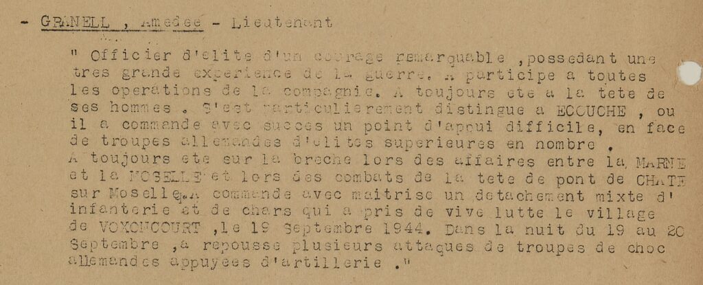 Citación de Amado Granell del 6 de diciembre de 1944.