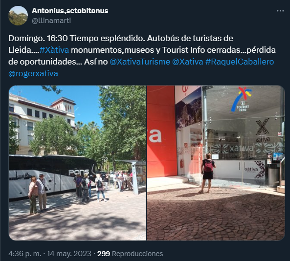 Tweet denunciando el cierre de la oficina de turismo.